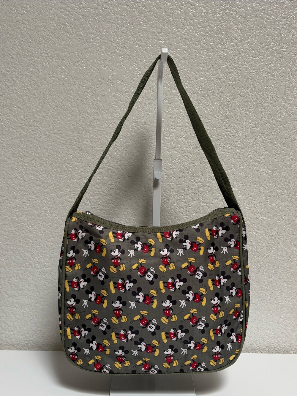Olive Green Crossbody Bag with Character Print